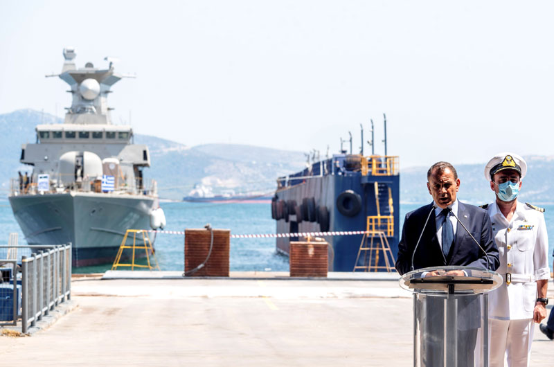  Ο ΥΕΘΑ Νίκος Παναγιωτόπουλος στην τελετή καθέλκυσης της Πυραυλακάτου 7 από τα Ναυπηγεία Ελευσίνας