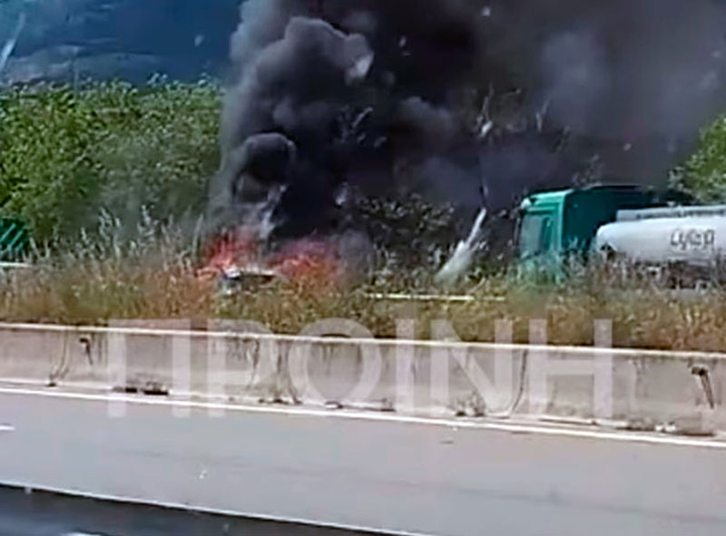  Καβάλα: Αυτοκίνητο προσέκρουσε σε διάζωμα της Εγνατίας Οδού και τυλίχθηκε στις φλόγες (video)